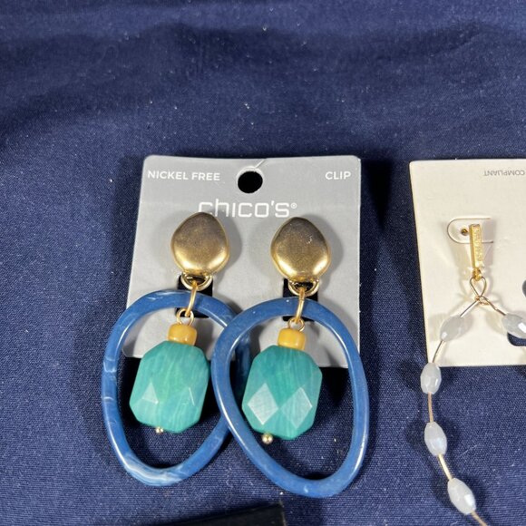 Set Of 10 Pairs Of Fashion Earrings By Chicos & More Clip-On & Pierced Styles - Picture 2 of 10
